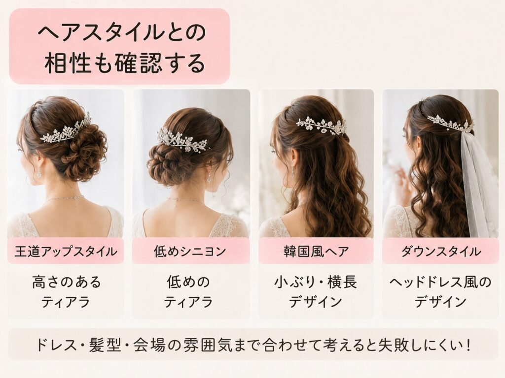 SHEINのティアラを買うときにはヘアスタイルの相性を確認する解説をしている画像