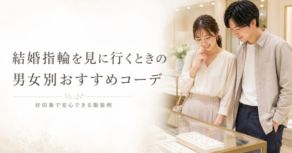 結婚指輪を見に行くときの男女別おすすめコーデを紹介する、ジュエリーショップ店内のイメージ画像