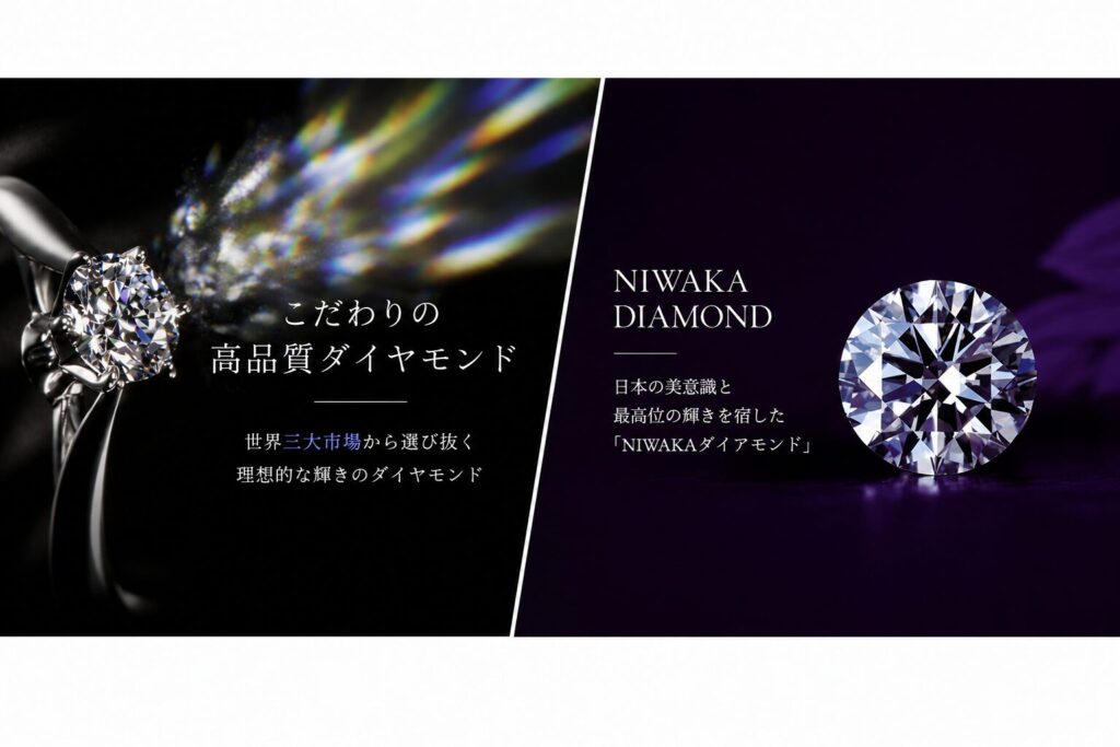 銀座ダイヤモンドシライシと俄（NIWAKA）のダイヤモンド品質を比較した画像