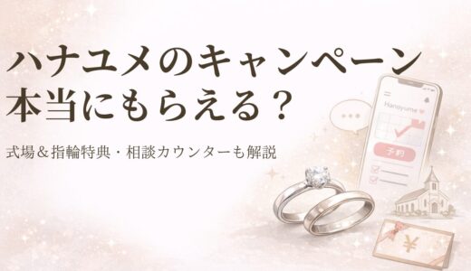 ハナユメの指輪キャンペーンと式場キャンペーン、相談カウンターをイメージしたアイキャッチ画像