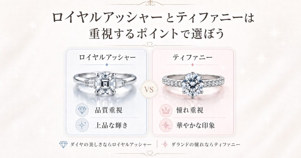 ロイヤルアッシャーとティファニーの違いと選び方をまとめた比較画像