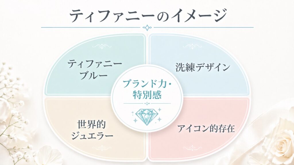 ティファニーの婚約指輪が持つブランド力や特別感をまとめたイメージ図