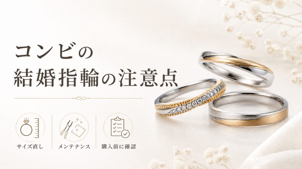 コンビの結婚指輪のサイズ直しやメンテナンスの注意点を紹介する画像