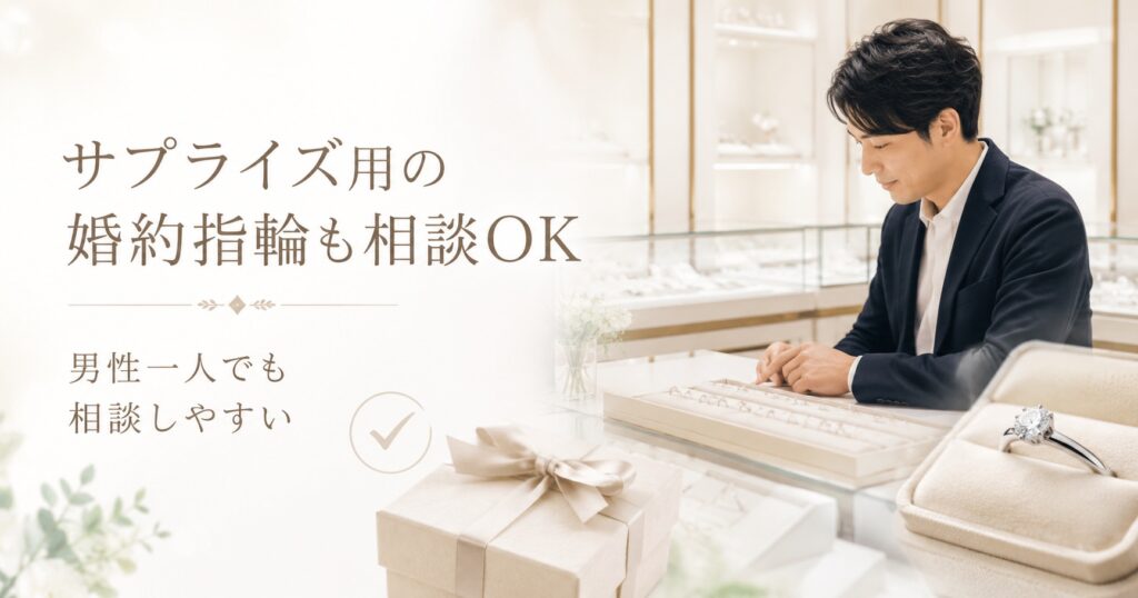 サプライズ用の婚約指輪も相談できることを紹介する挿入画像