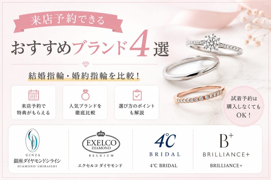 結婚指輪・婚約指輪の来店予約におすすめのブランド4選を紹介した比較画像